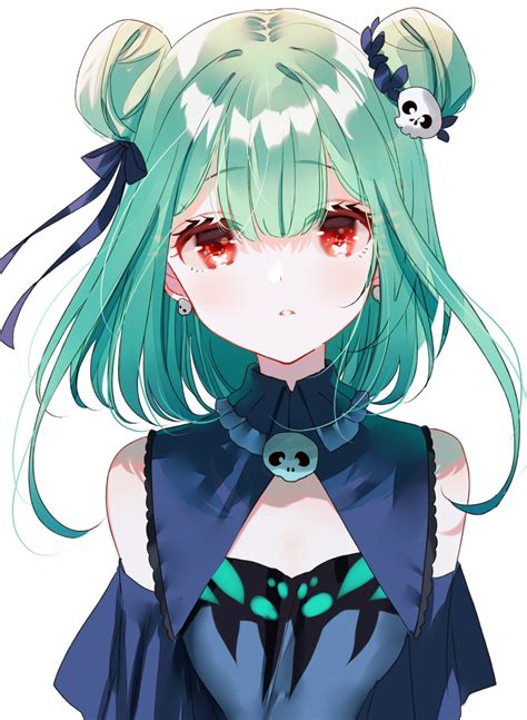 cute green anime|anime girl dark green hair.